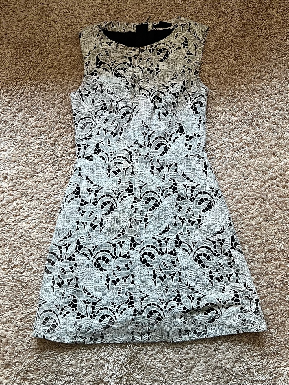 Women’s H&M Size 6 Sleeveless Black & White Lace Overlay Shift Dress